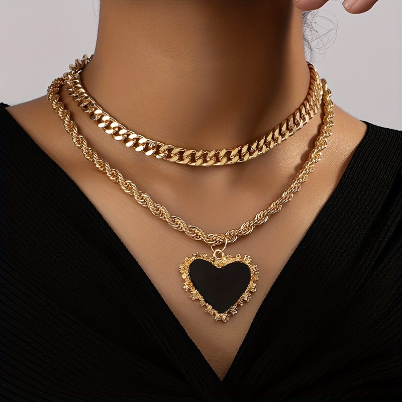 

Trendy Stainless Steel Double-layer Heart-shaped Necklace, Hip-hop Pendant Clavicle Chain, Gift Jewelry