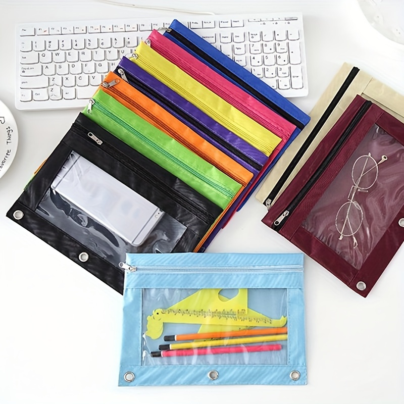  Sooez Pencil Pouch for 3 Ring Binder, 2 Pack Binder Pencil  Pouch with Clear Window Pencil Bags with Zipper & Reinforced Grommets,  Pencil Case for Binder Pink & Grey : Office Products