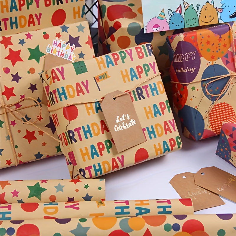 4/5 Fogli Carta Regalo Kraft Compleanno San Carta - Temu Italy