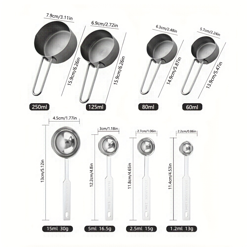 Measuring Cups And Spoons 8pc Set Black & Stainless Steel Nesting