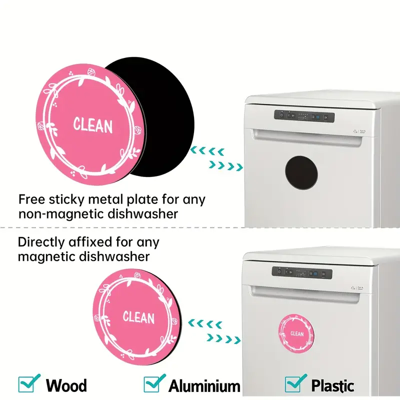 Aimant de lave-vaisselle Clean Dirty Sign Aimant de réfrigérateur double  face (grain de bois horizontal café blanc argenté)