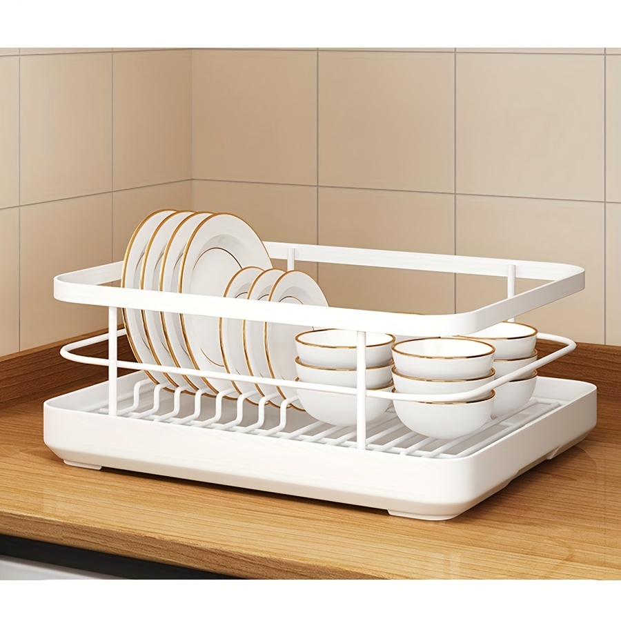 HD Dish Drying Rack Over Sink, 2 Tier Rust-Resistant Dish Rack Small Dish Drainer with Utensil Holder, Dish Holder and Cleanser Cradle for Kitchen