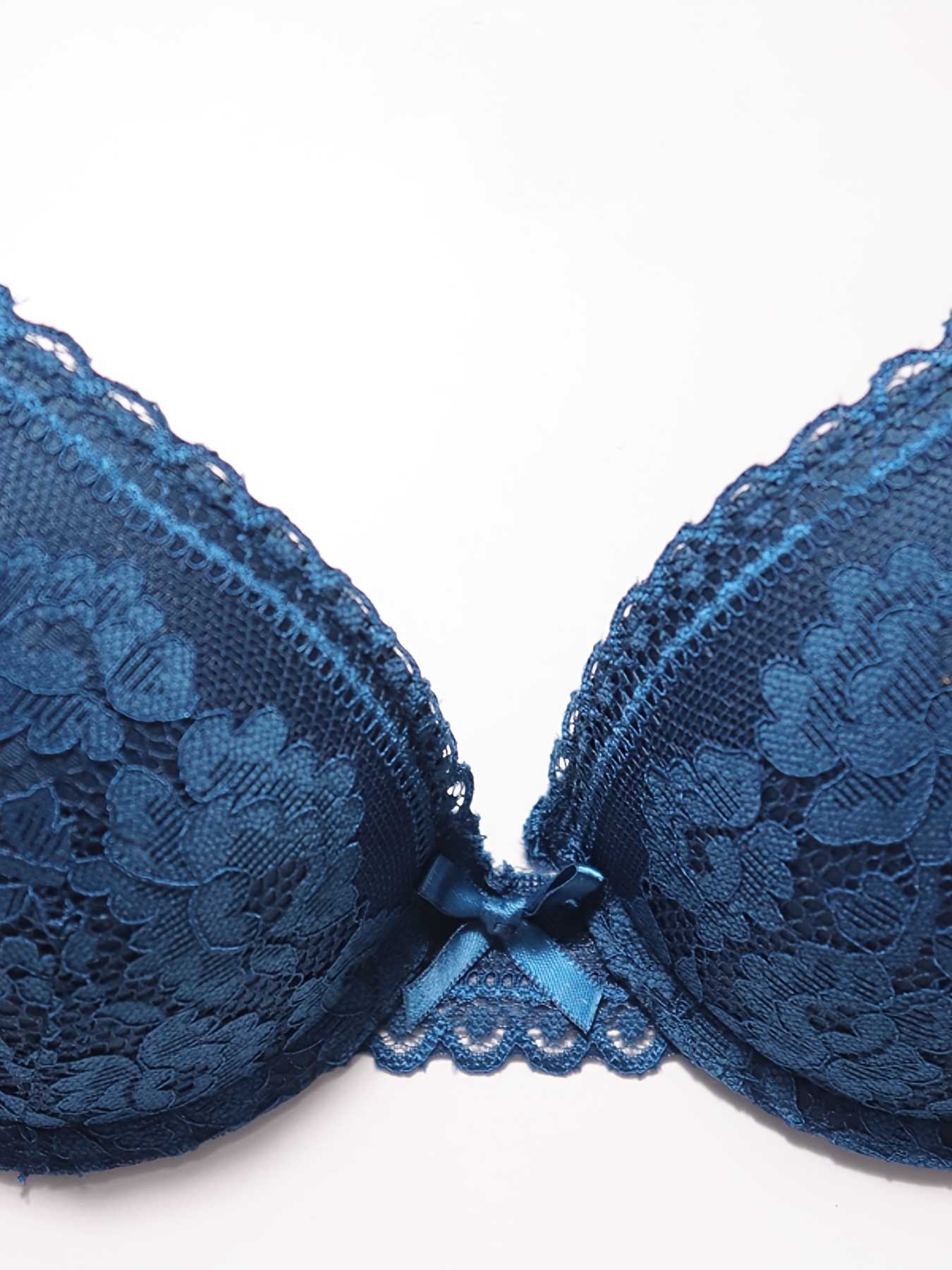 Push-Up Bra in Steel Blue and Black with Leavers lace