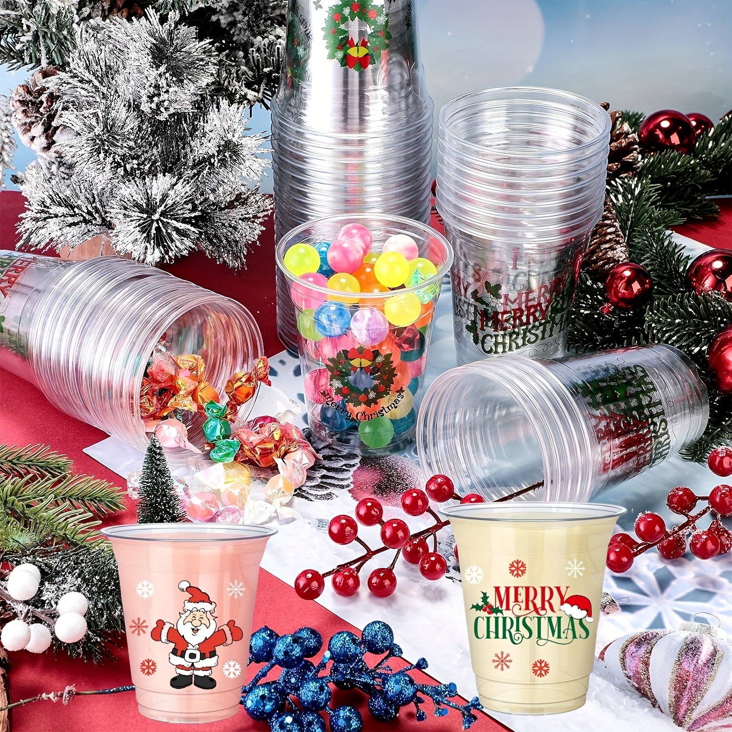 Christmas Party Cups Disposable Christmas Cups Clear Plastic - Temu Austria