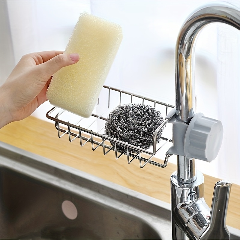 1pc, Sponge Holder Over Faucet Kitchen Sink Caddy Organizer, Detachable  Hanging Faucet Drain Rack For Bathroom, Scrubbers, Soap