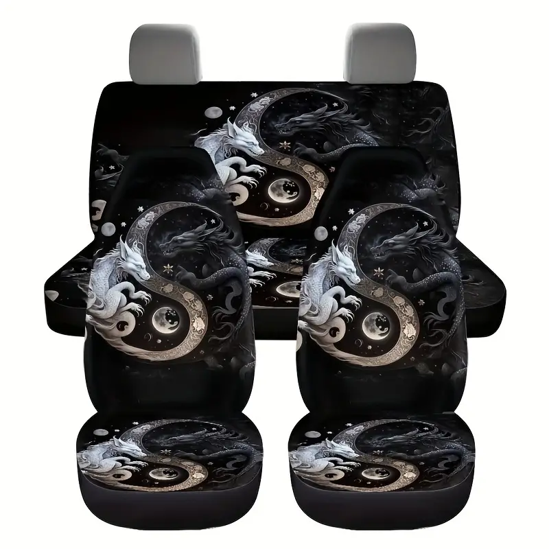2 Seats/5 Seats Yin Yang Black White Dragon Print Design - Temu