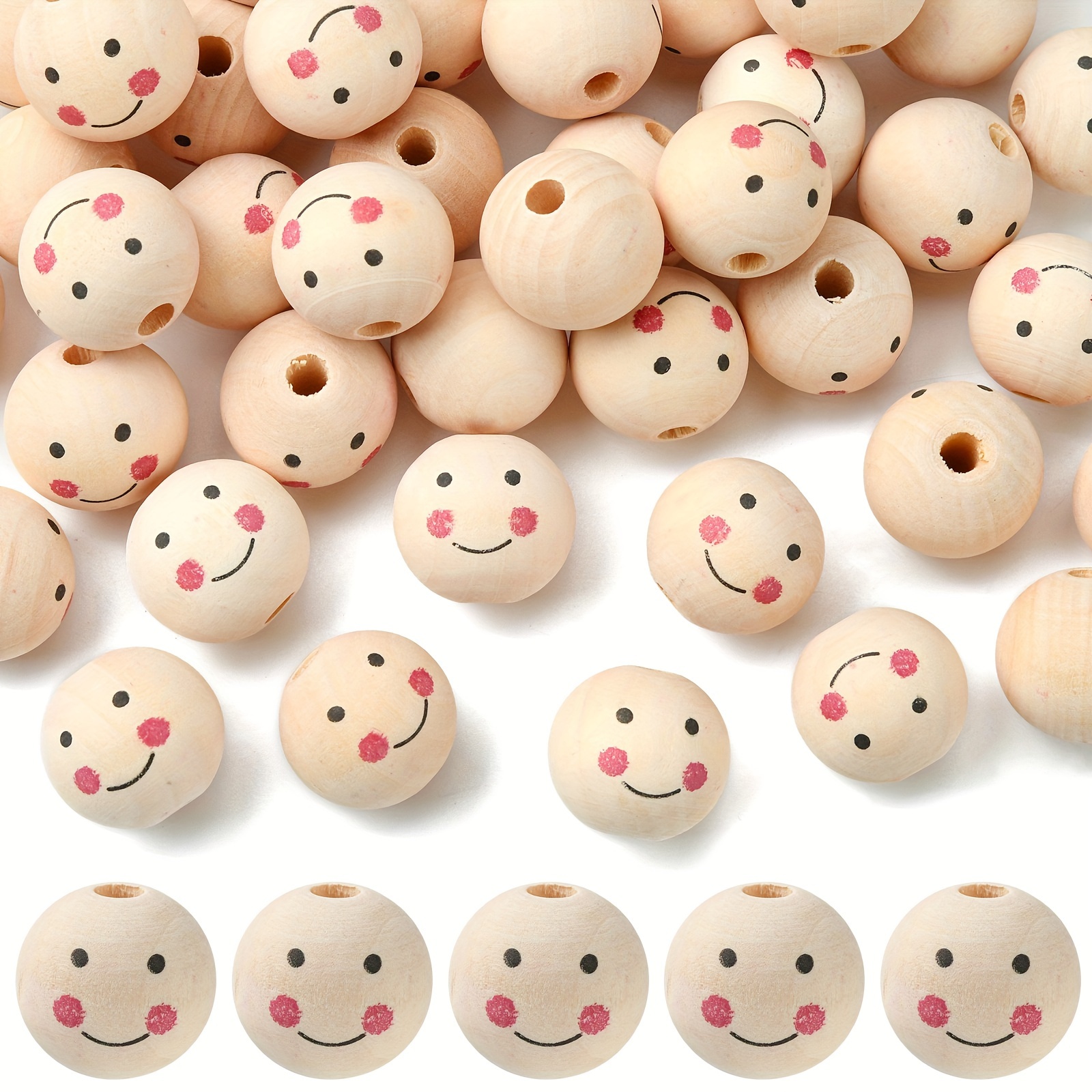 

10pcs 25mm Face Ball Wood Spacer Beads For Jewelry Making Christmas Tree Wreath Diy Key Bag Chain Angel Craft Decors 5.5mm Hole