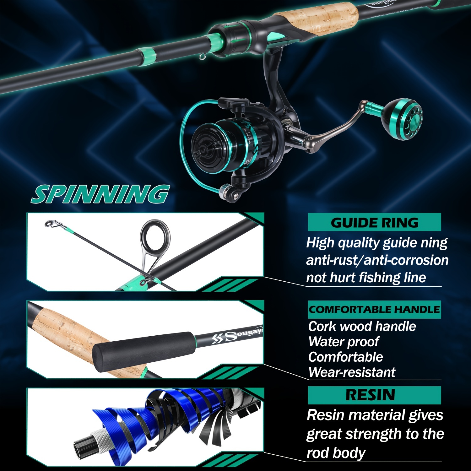 KastKing Crixus Fishing Rod and Reel Combo, Spinning, 6ft, Medium
