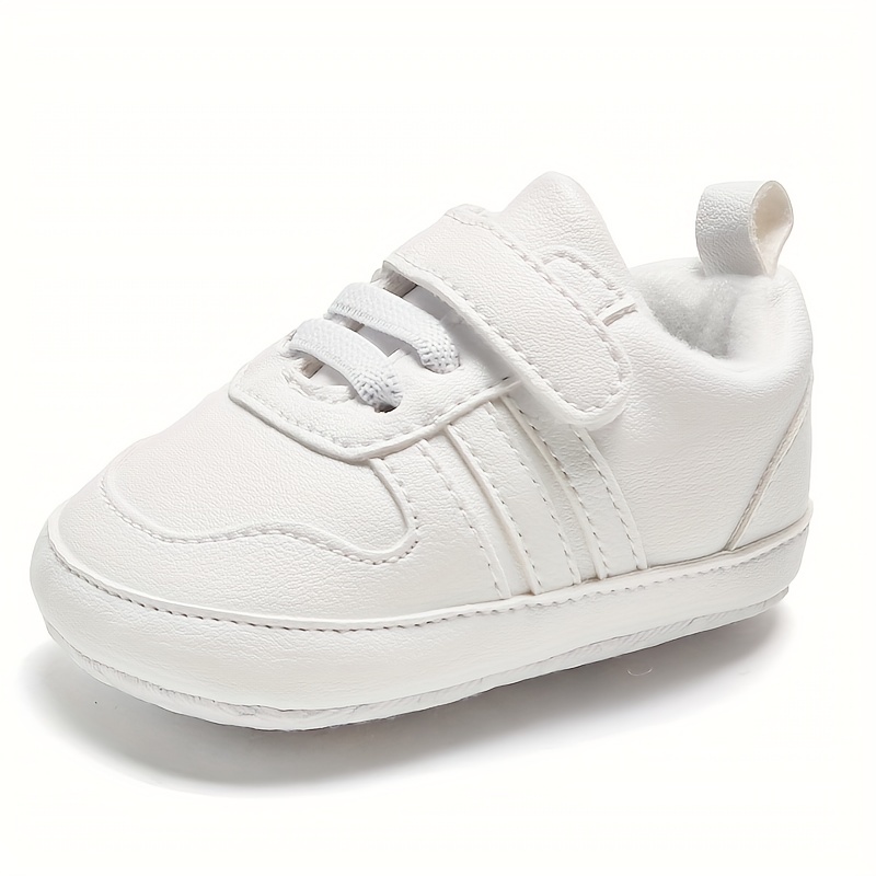 

Baby Boy's Girl's White Walking Shoes With Hook And Loop Fastener, Comfy Casual Non Slip Sneakers For Babies Wearing