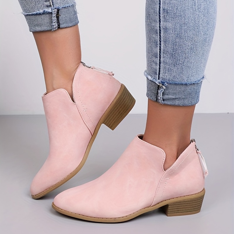 Mindre end forarbejdning Utallige Women's Faux Suede Slip On V Cut Chelsea Boots, Chunky Heeled Point  Toezipper Short Boots, Women's Footwear - Temu