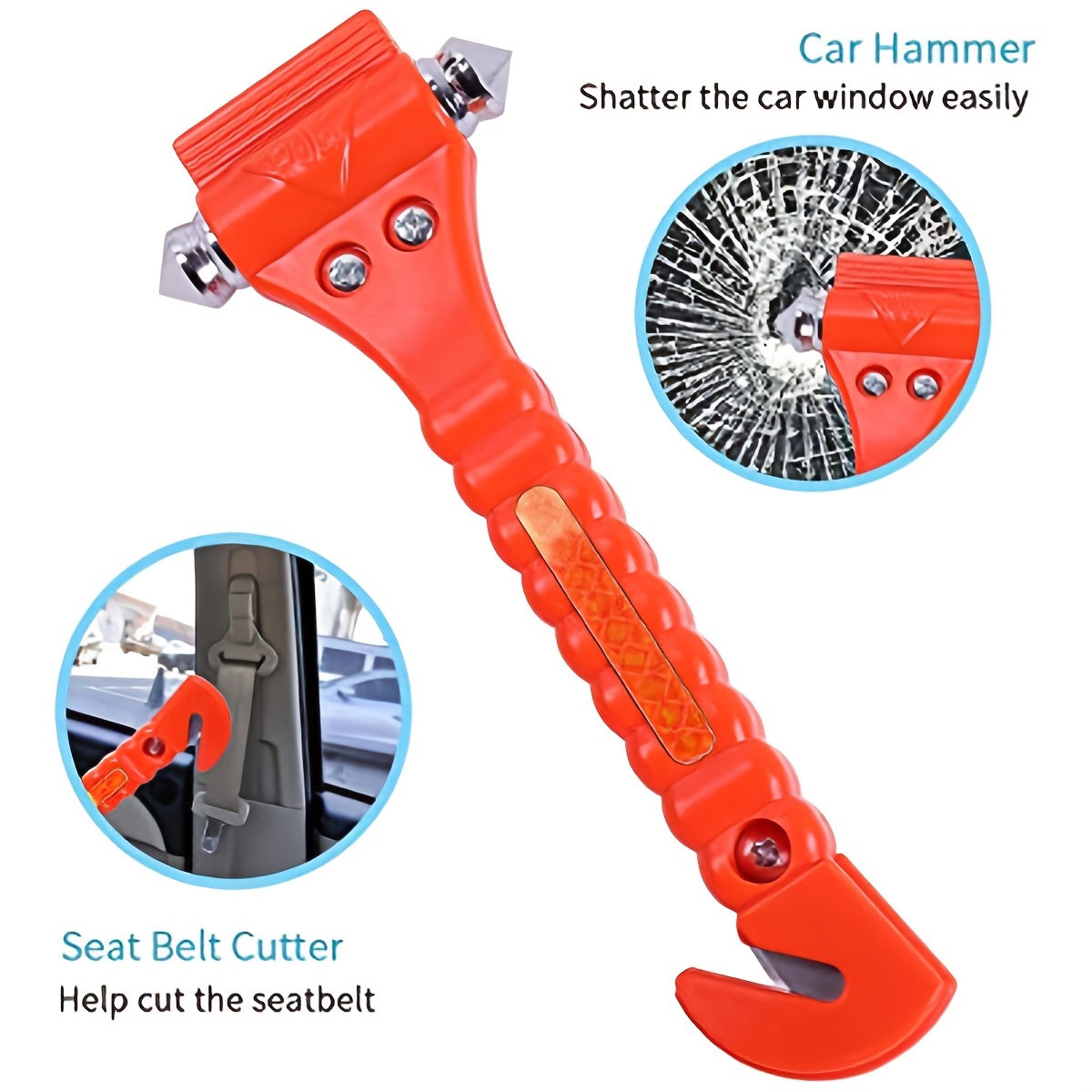 KLSKKJ Car Safety Hammer 4 Pack, Car Window Glass Breaker and Seat Belt  Cutter Car Emergency Escape Tool with Light Reflective Tape for Family  Rescue