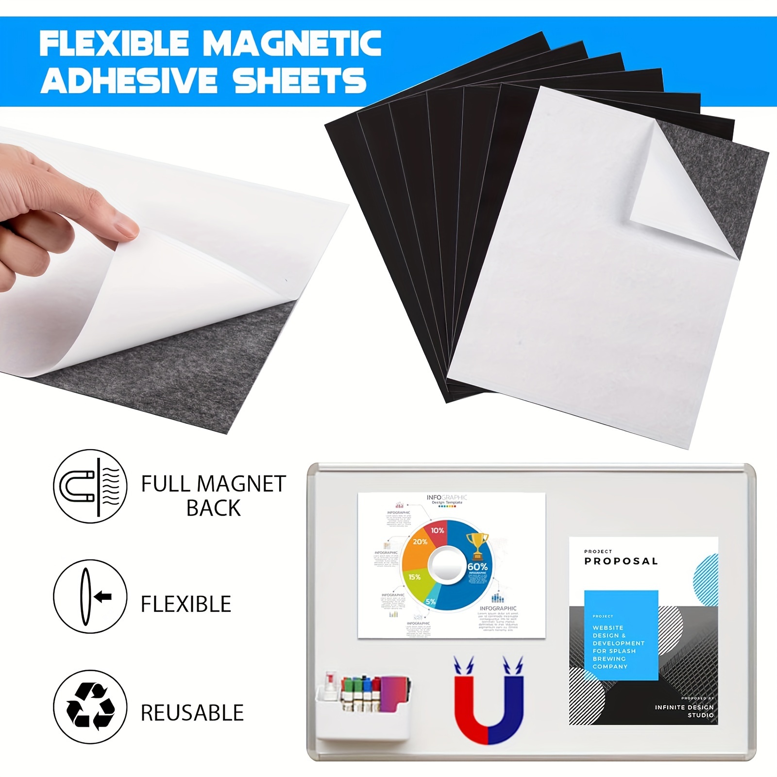 Magnet Sheets with AdhesiveBacking - Flexible Adhesive Magnetic Sheets 3PCS