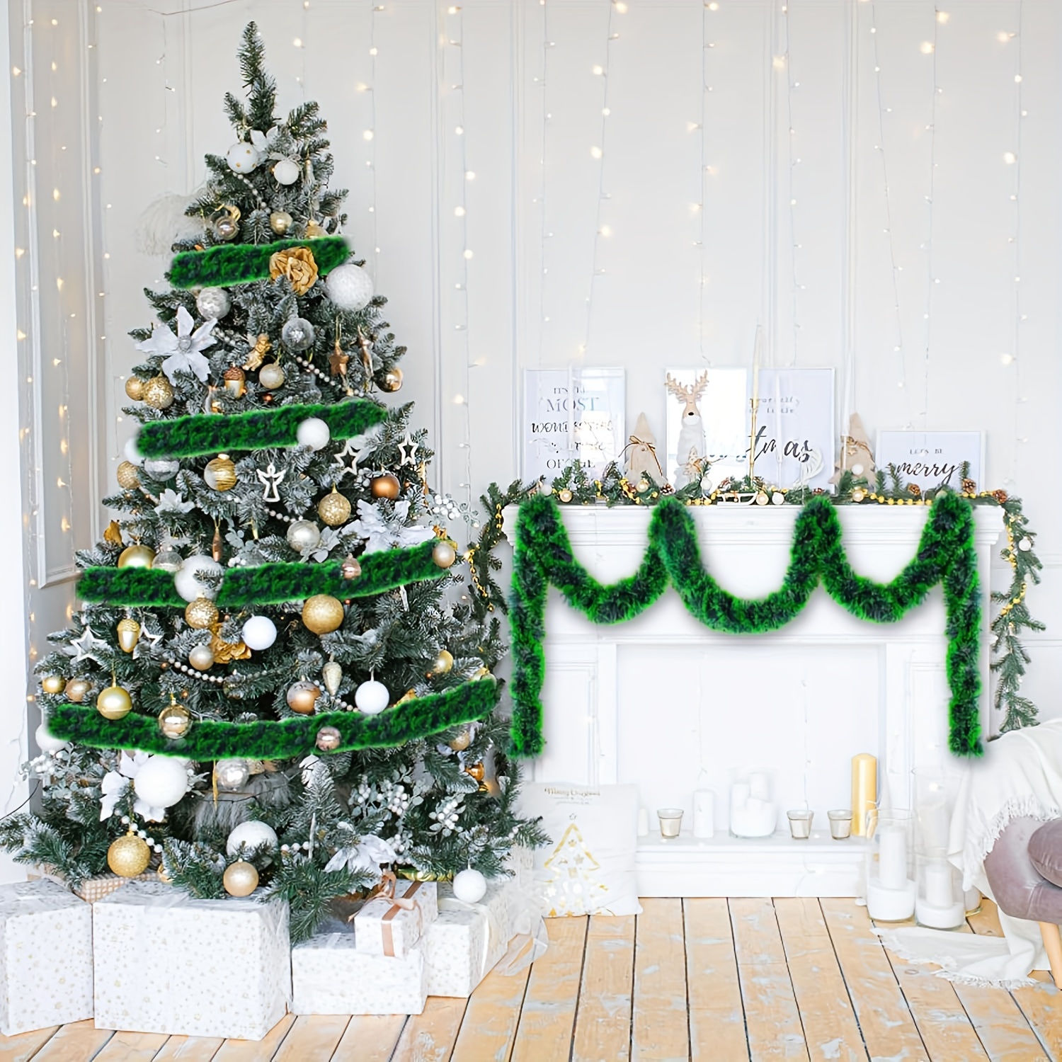 Árvore Natal com Neve Verde e Branca