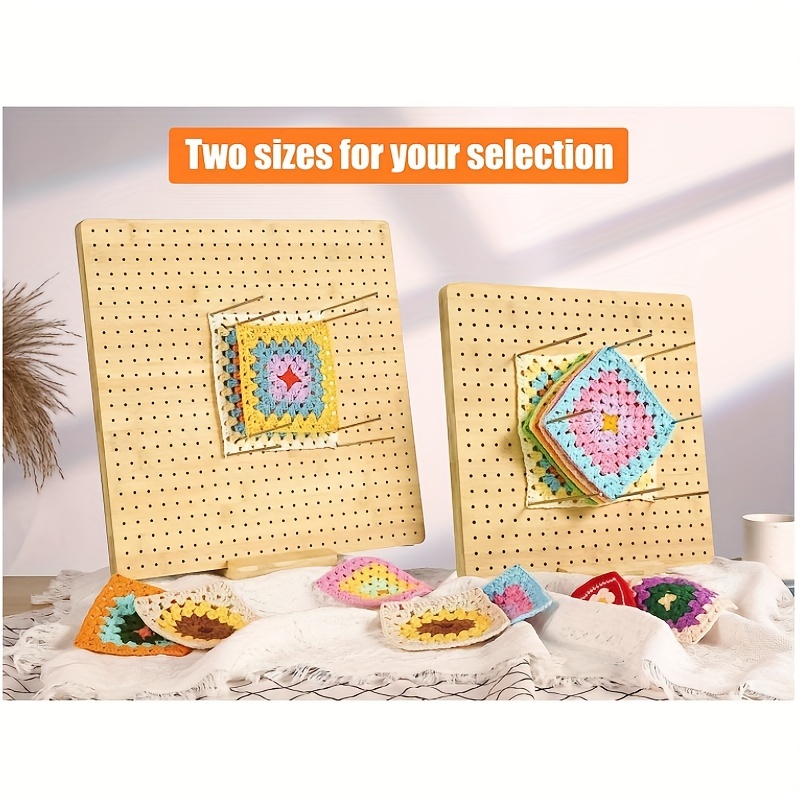TAINAT 11.8 Inches Granny Crochet Square Blocking Board with 20 Pins,Wooden  Handcrafted Crochet Blocking Board with Pegs,Bamboo Blocking Mat for