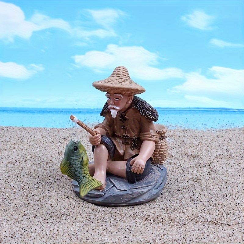 1pc Mini Fisherman Figurines Aquarium Fish Tank Decoration Flower