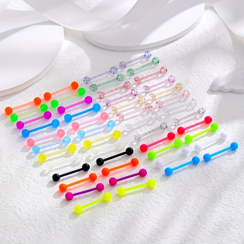 48 Pcs Acrylic Plastic Tongue Stud Ring Set, Body Piercing