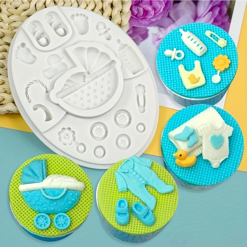 1pc Baby Shower Themed Silicone Soap Mold 3D Baby Milk Bottle And Car  Footprint Bear Fondant Mould Cake Decorating Baking Tools For Chocolate,  Sugar C