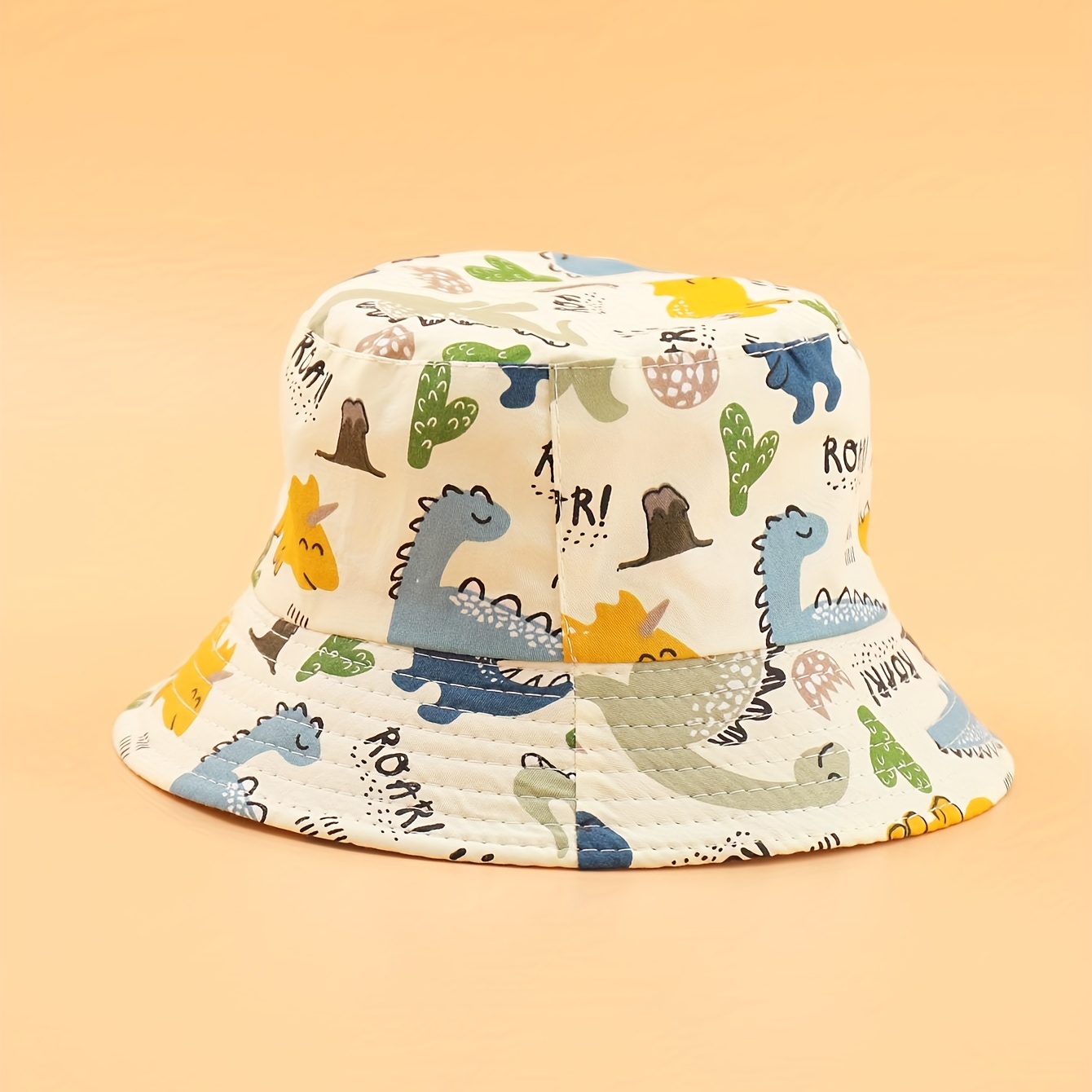 Boys Cartoon Dinosaur Print Fisherman's Hat, Drawstring Sun Screen Bucket Cap For Summer Outdoor Kids Children Toddlers