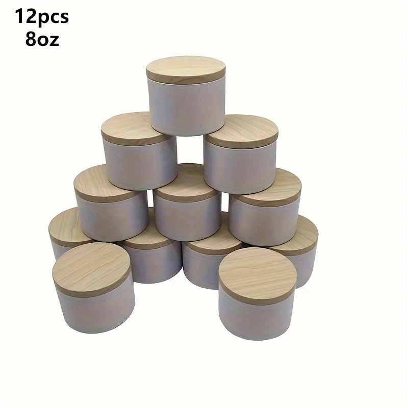 Metal Wood Grain Lid Candle Jars - Great For Candle Making, Crafts