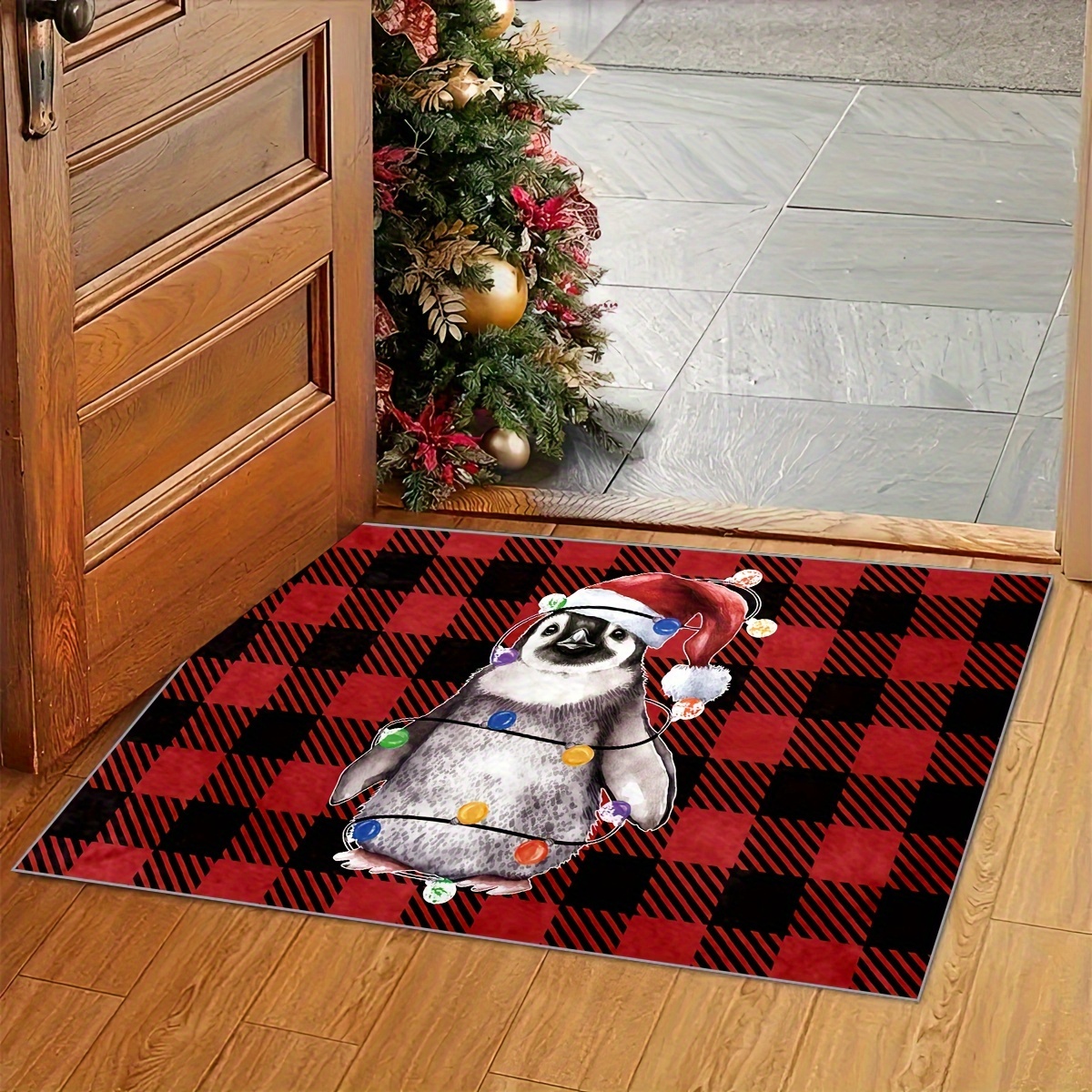 Christmas Absorbent Non-slip Bathroom Floor Mat, Christmas Black