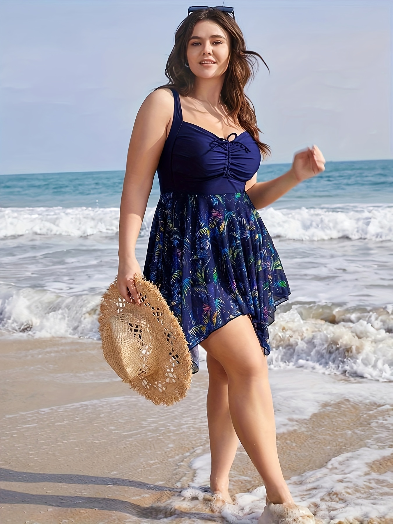 Plus Size Elegant Tankini Set Women's Plus Contrast Tropical - Temu