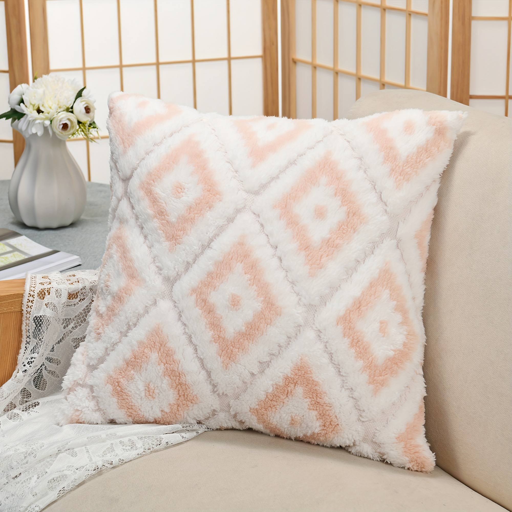 Throw Pillows Rhombic Jacquard Pillow With Insert Soft - Temu