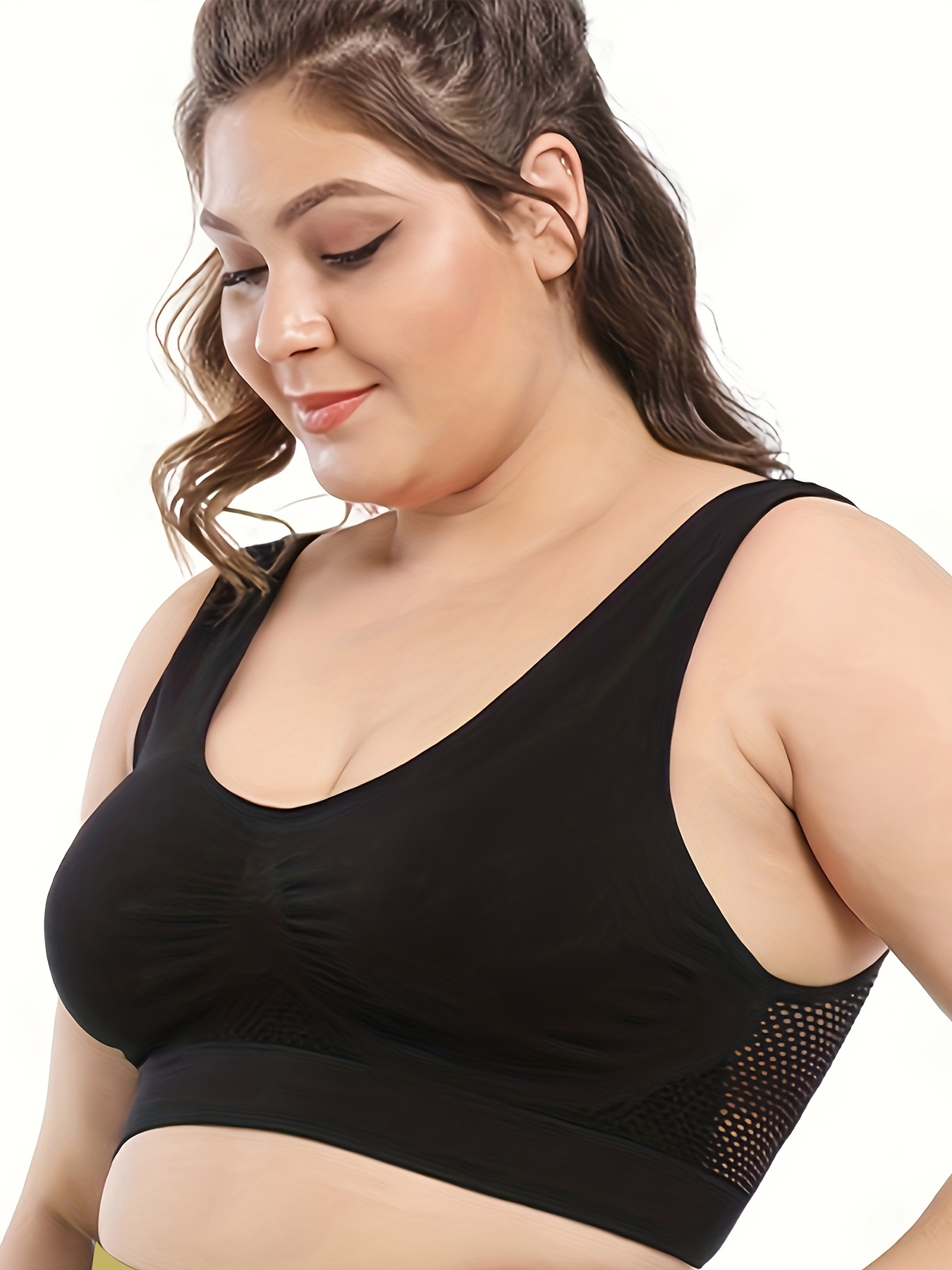 Plus Size Sports Bras Set Women's Plus Solid Seamless Hollow - Temu