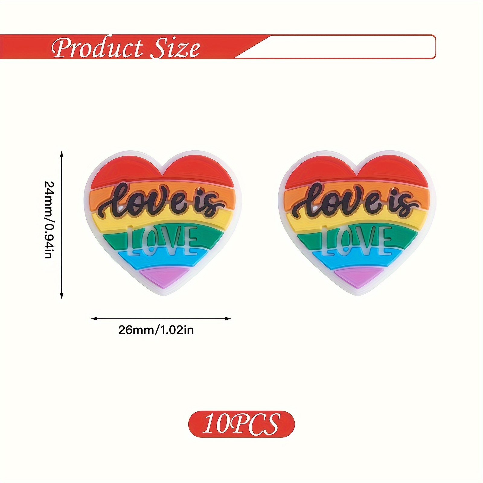  5 PCS Rainbow Heart Charms,Love is Love Silicone Focal  Character Beads Spacer Beads for Pens DIY Jewelry Keychain Bracelet Making