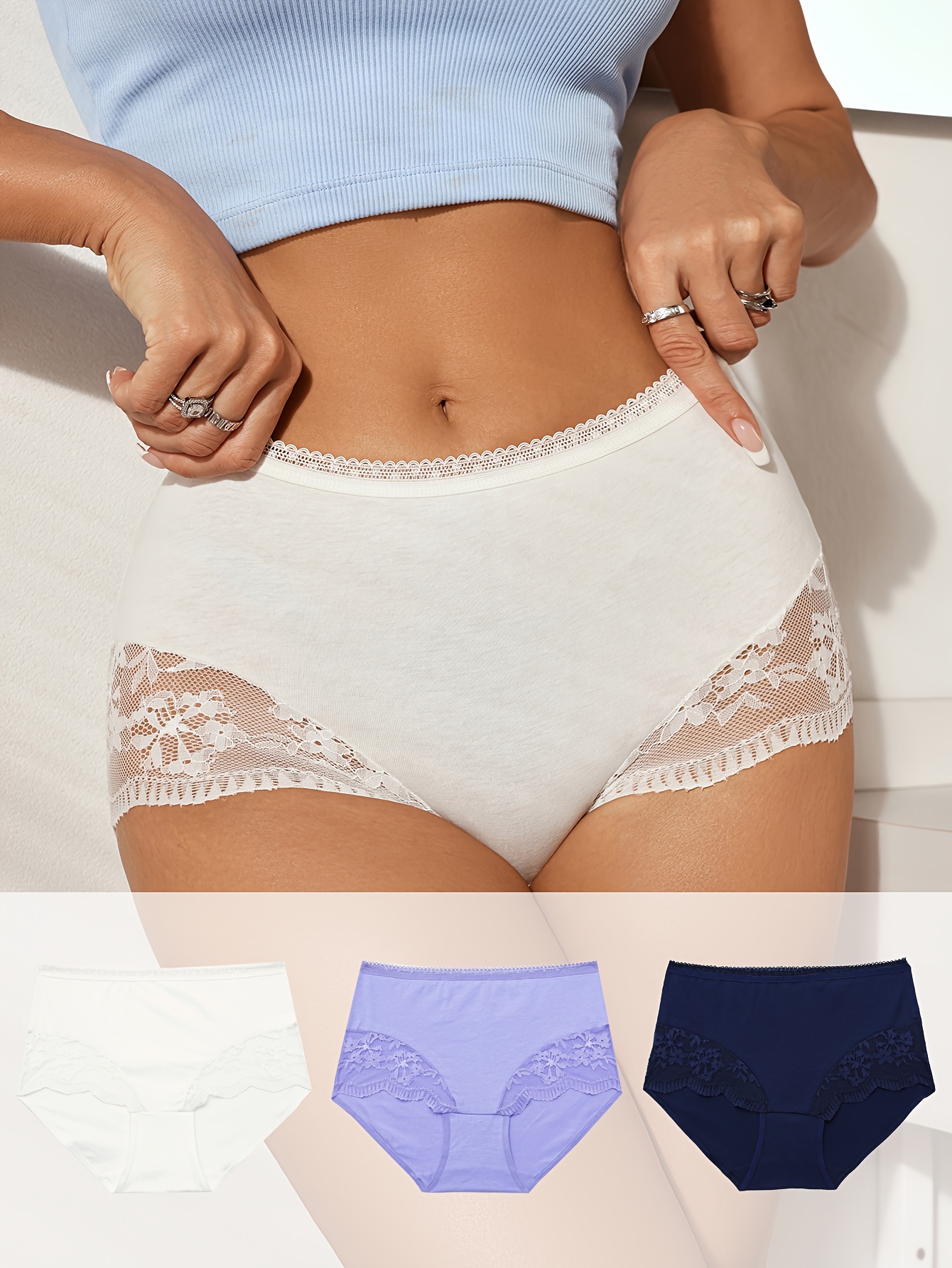 Sexy Panties Lace Contrast Plain Comfy Intimates Briefs - Temu
