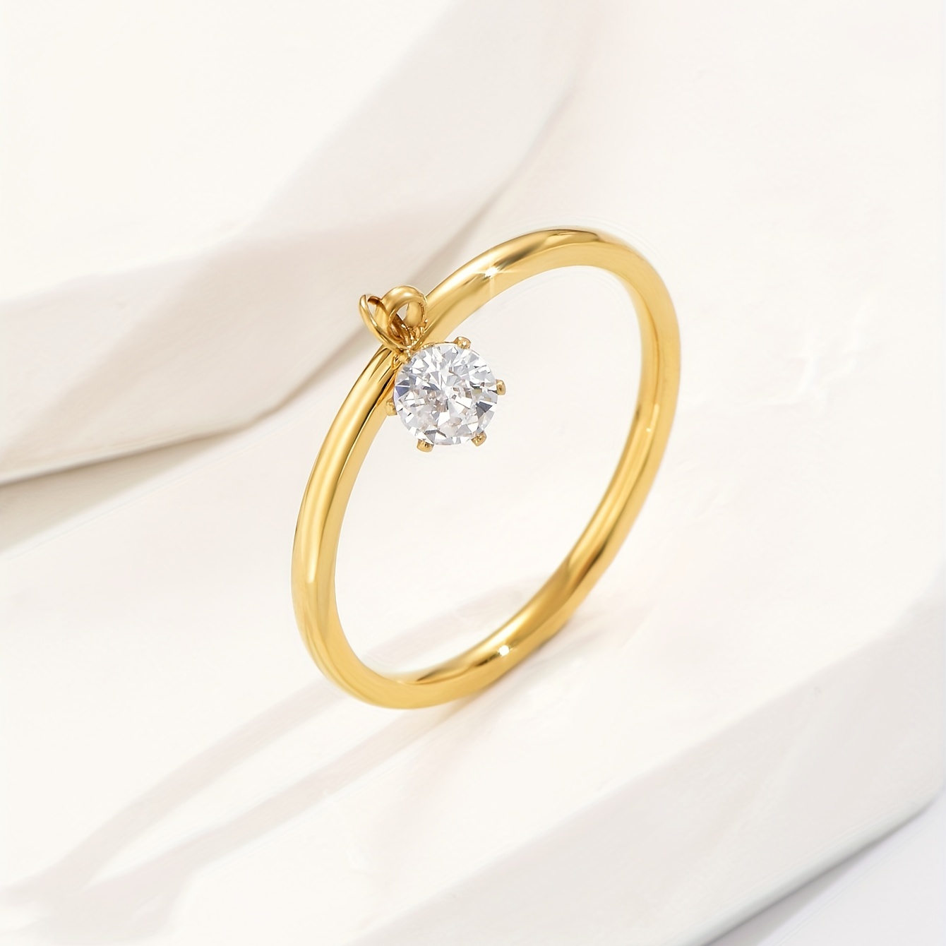 Golden Plated Circle Ring with Faux Diamond for Couples