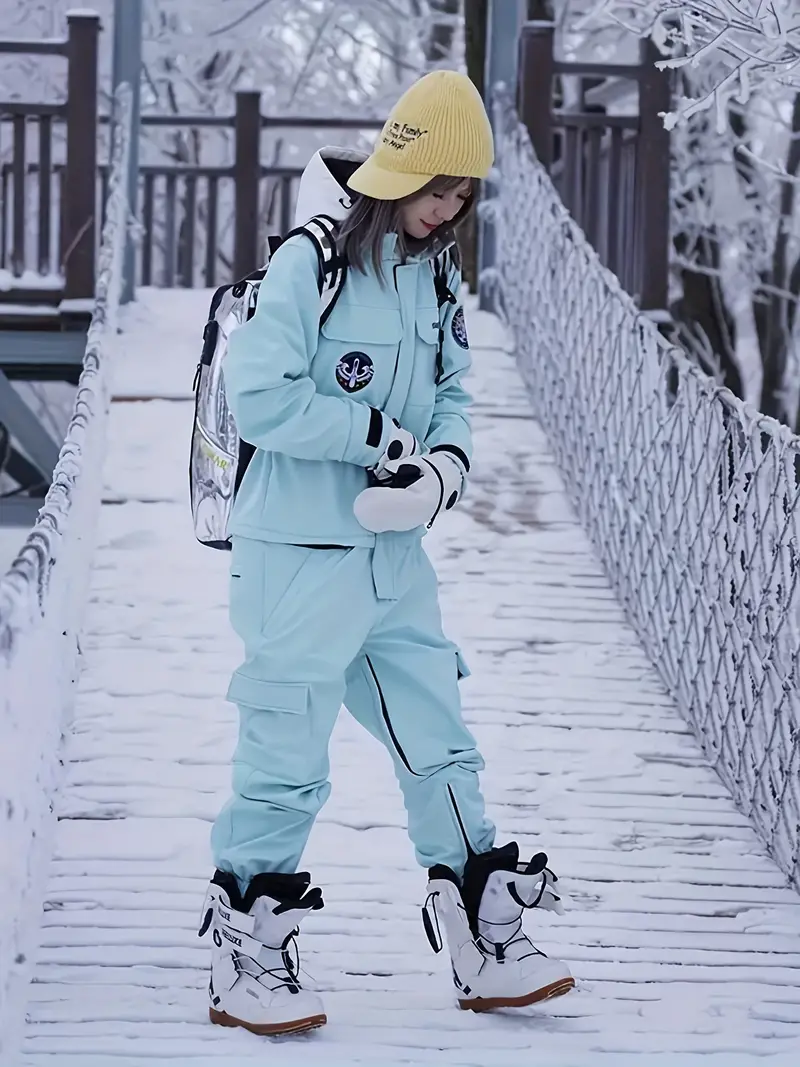  JXQXHCFS Traje de nieve colorido para mujer, ropa de snowboard,  trajes impermeables de invierno, chaqueta de esquí al aire libre + babero  con correa para pantalones, Mostrar chaqueta : Ropa, Zapatos
