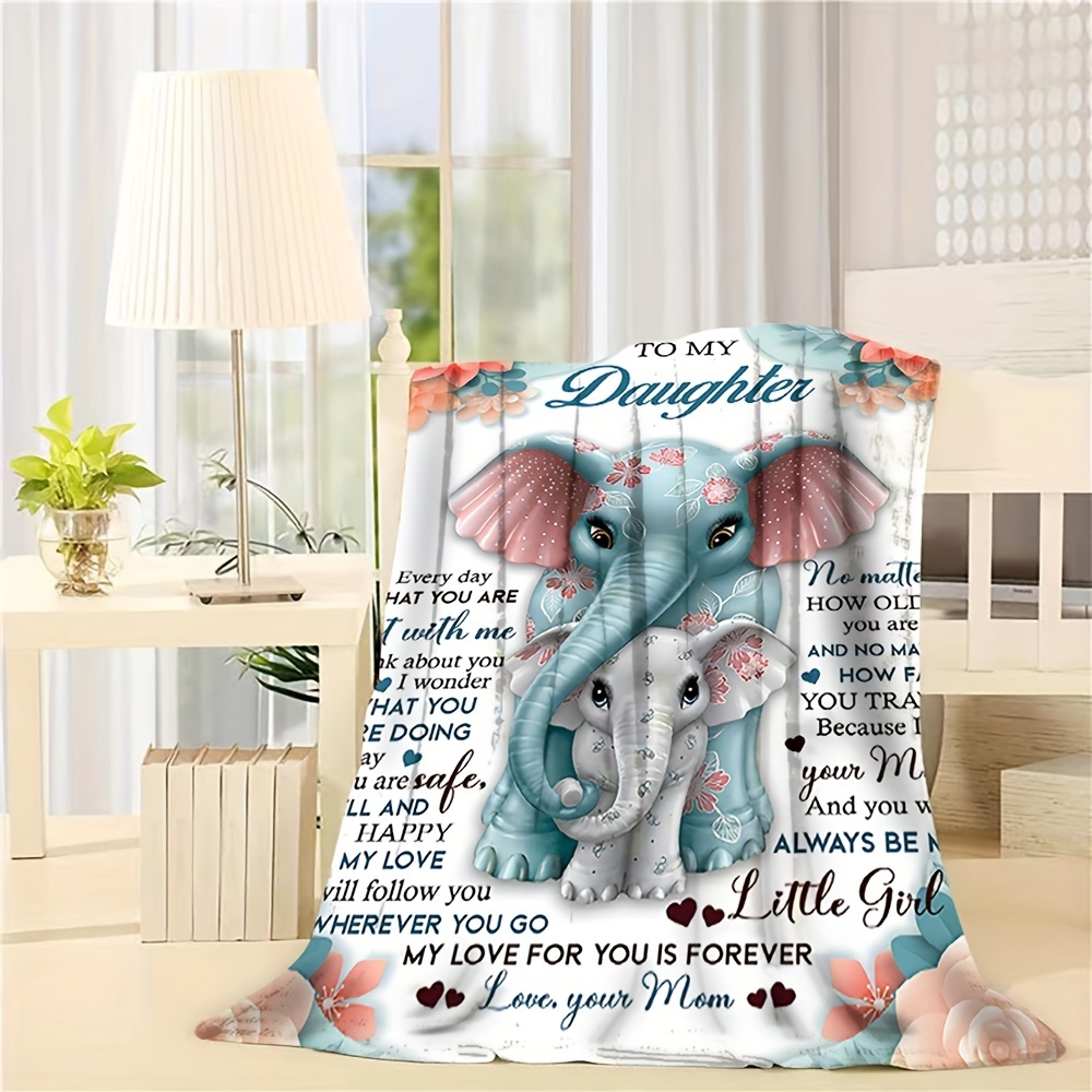 Warm And Cozy Elephant Printed Flannel Blanket For Daughter
