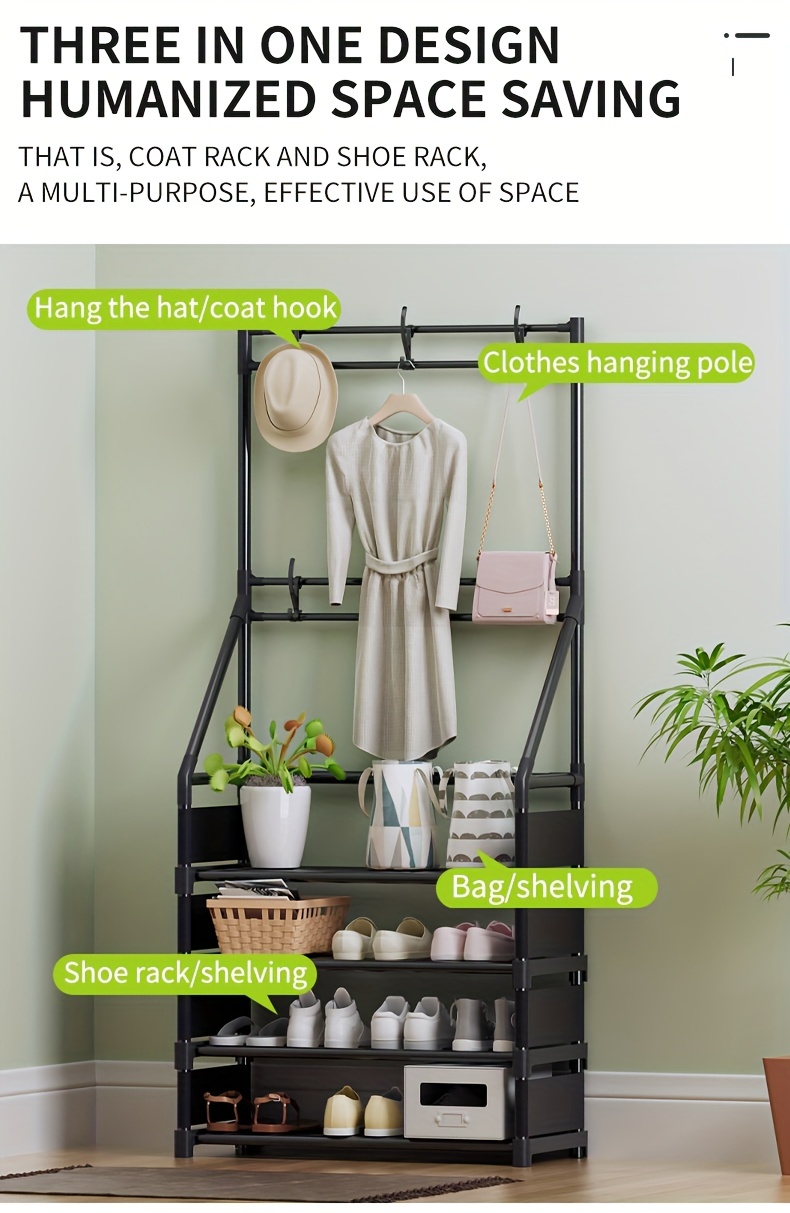 Multi-layer Free Standing Shoe Rack With 8 Double Hooks For Living Room,  Bathroom, And Hallway, Wide Coat Rack With Side Cloth, Efficient And  Stylish Clothes And Coat Storage Solution - Temu