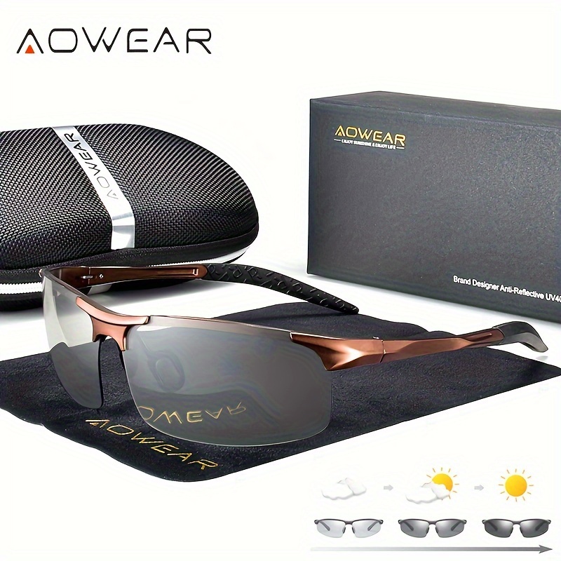 Elegant Cool Photochromic Polarized Sunglasses Uv400 Rimless Metal