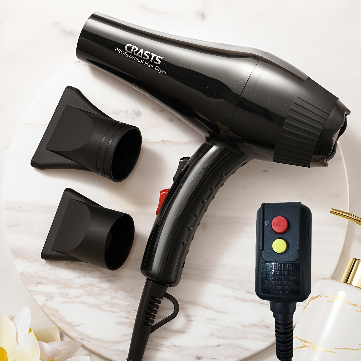 Secador de pelo iónico con difusor para cabello rizado, secador de pelo con  2 accesorios magnéticos, secador de pelo portátil de 110.000 rpm, motor