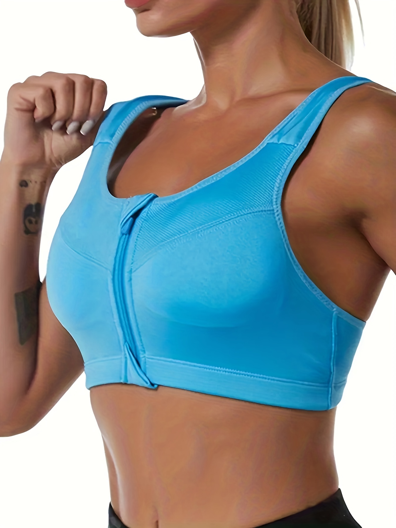 Women's Activewear: Comfy Solid Color Front Zip Sports Bras - Temu