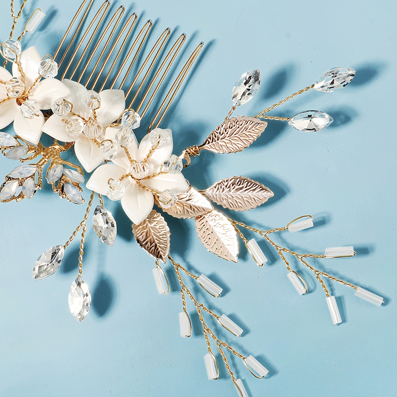 2pcs Leaf & Faux Pearl Decor Wedding Hair Pin (Style : Gold_One-size)