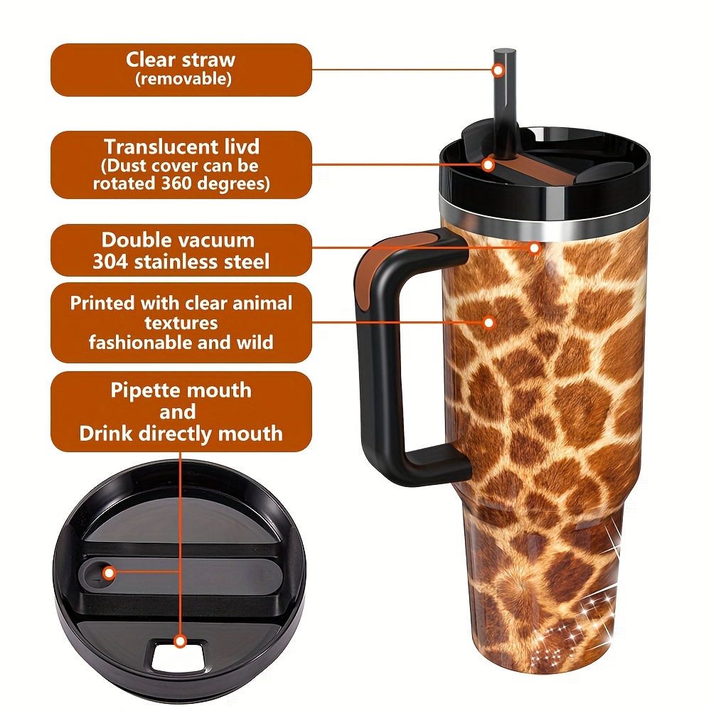 Psesaysky Cheetah Water Bottle 18 oz Leak Proof Stainless Steel Vacuum  Flask with Top Handle Reusable Animal Print Water Bottle for Hot Drinks L  Size