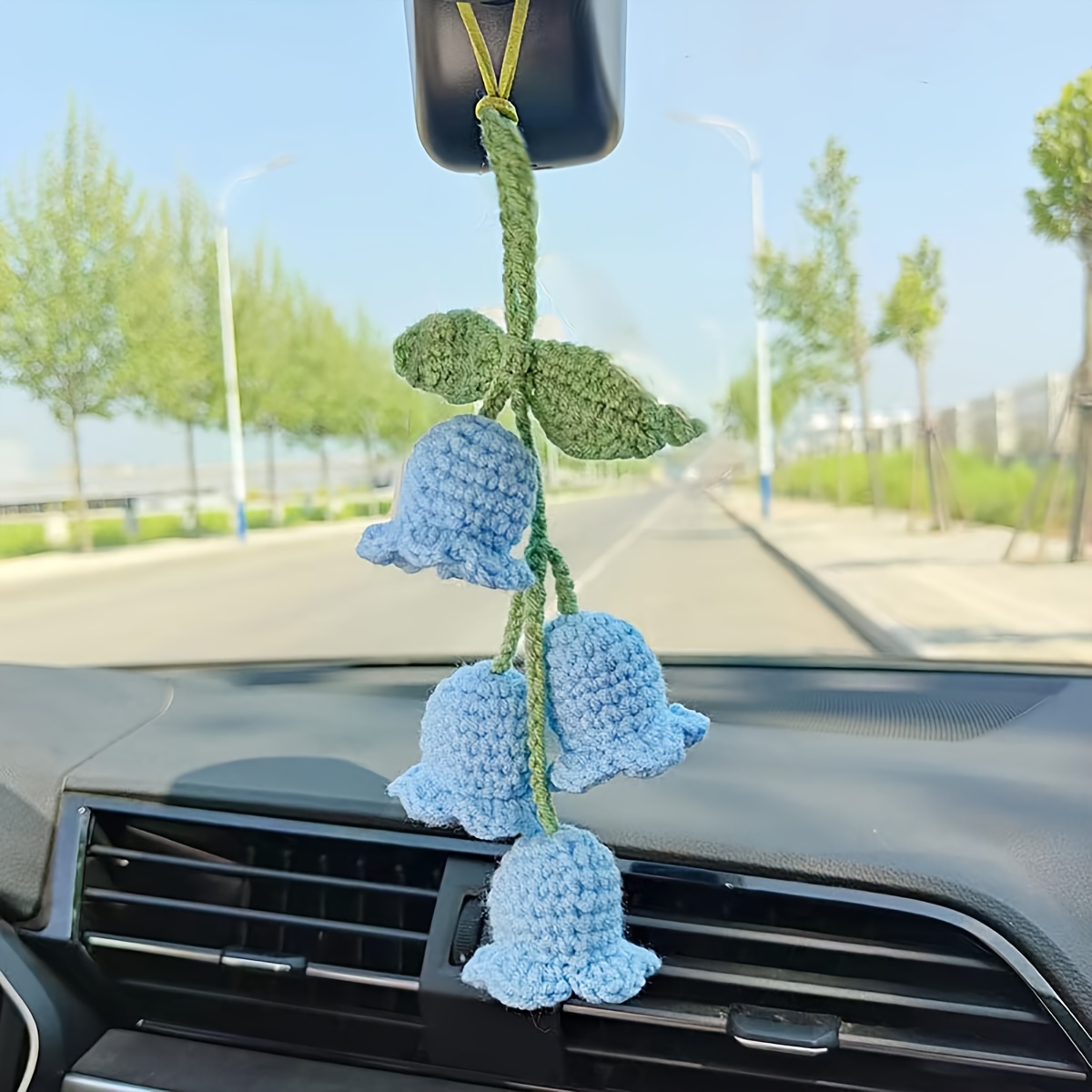 Niedliche Handgestrickte Glockenblumen-autozubehör Frauen, Auto-spiegel-hängezubehör,  Rückspiegel-zubehör-hängeanhänger - Auto - Temu Austria