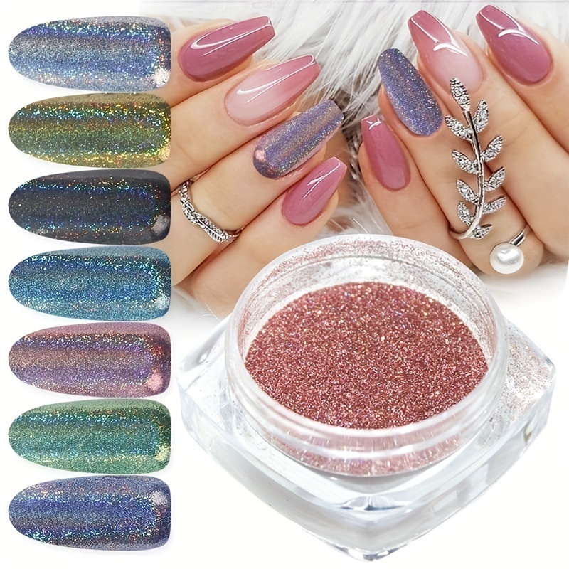 3pcs/set Holographic Nail Glitter Powder Rainbow Color Neon Effect