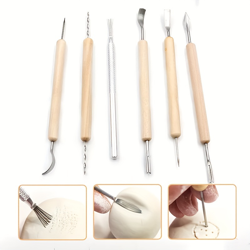 Set (11Pcs) of Pottery Tools Stainless steel Wood Handle, Clay Sculpting  Set Wax Carving Pottery Tools and Supplies Shapers Polymer Modeling Craft