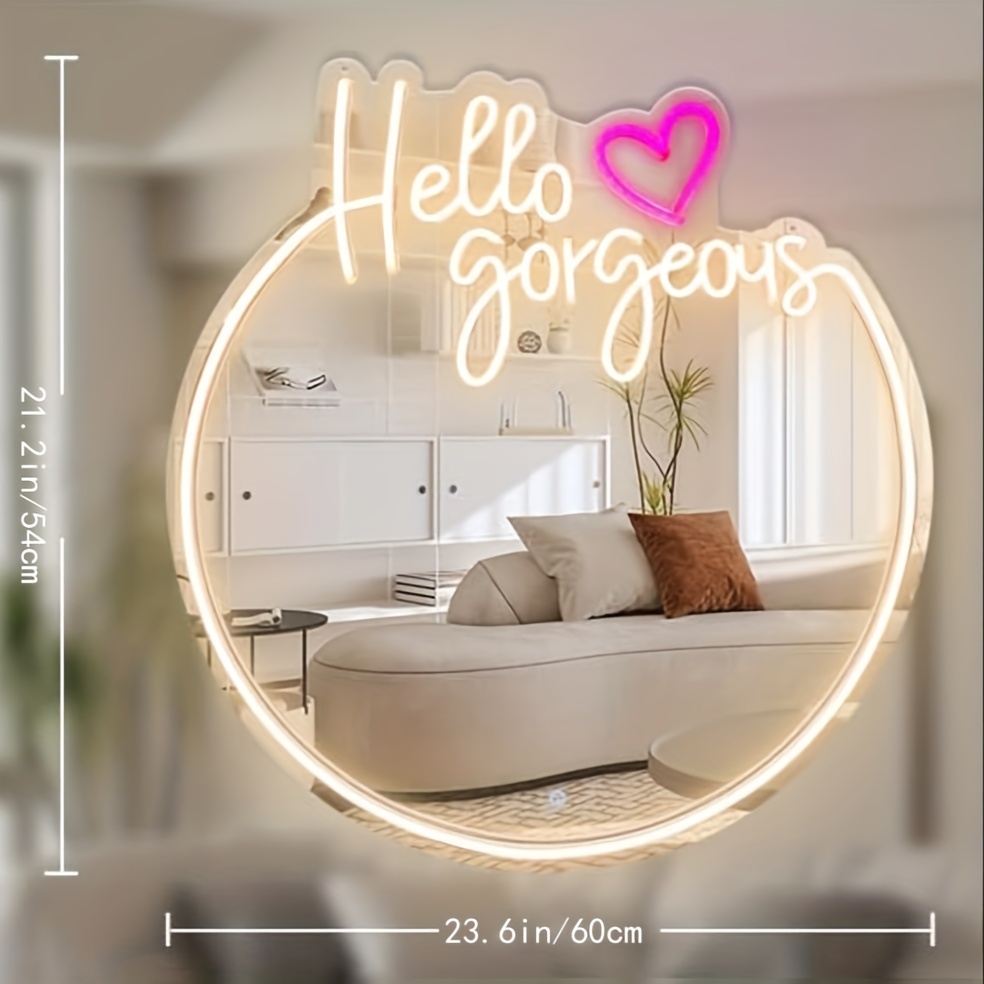 Colysor Hello Gorgeous Neon Sign Mirror Light Wall - Temu