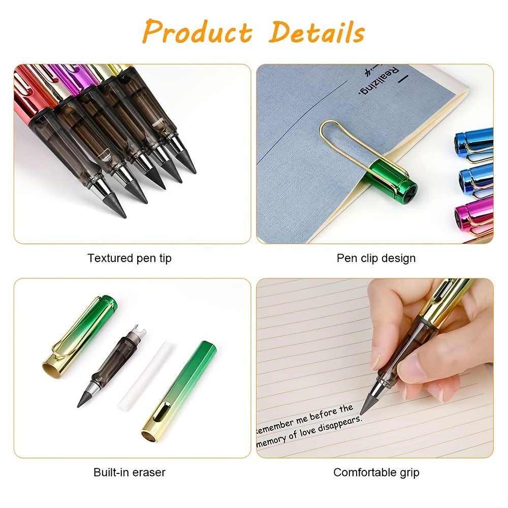Metal Inkless Pencil, Infinity pencil, Reusable Everlasting Pencil,  Replaceable Nib Pencil for Writing Drawing Students Home Office School  Supplies 
