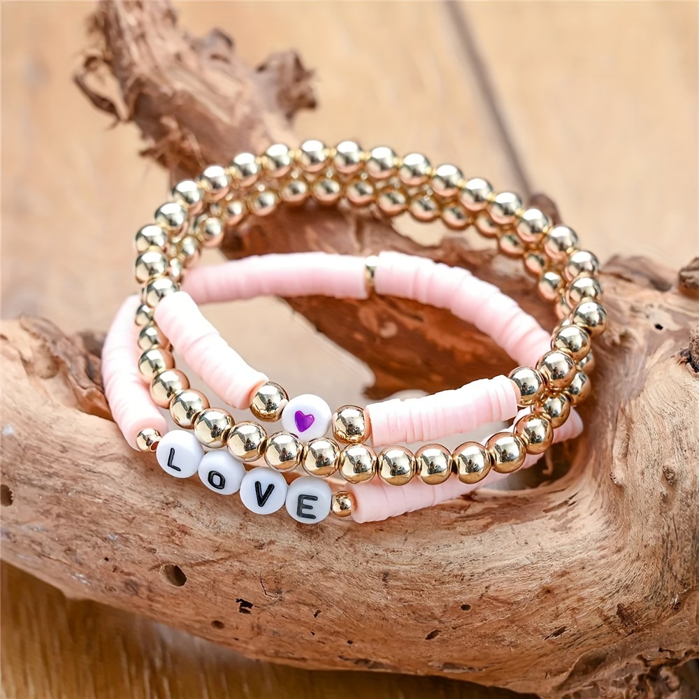 Valentine's Day Gift! 7pcs Sets Bohemian Stackable Bead Bracelets for Women  Multicolor Stretch Beaded Bracelets Layered Bead Adjustable Bracelet Pink