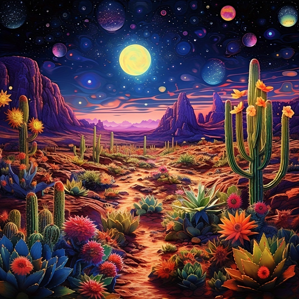 

1pc Large Size 40x40cm/15.7x15.7in Without Frame Diy 5d Diamond Painting, Desert Plants Under Moonlight, Full Rhinestone Painting, Diamond Art Embroidery Kits, Handmade Home Room Office Wall Decor