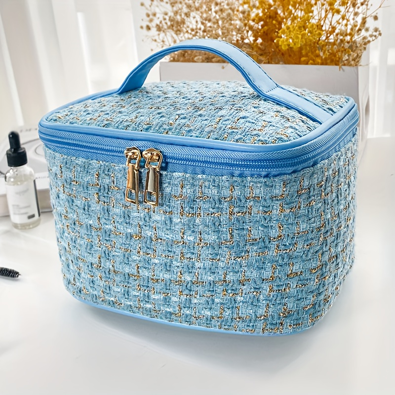 Small Makeup Bag Trendy Fancy Tweed Design Storage Clutch - Temu