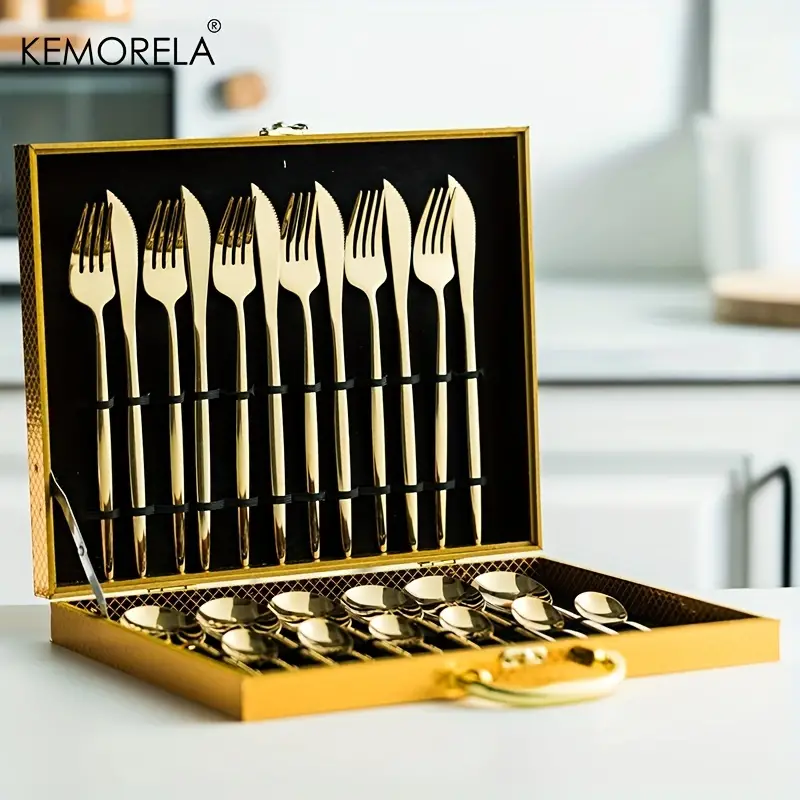 Japanese Style Fine Dining Stainless Steel Cutlery (Gold & Black