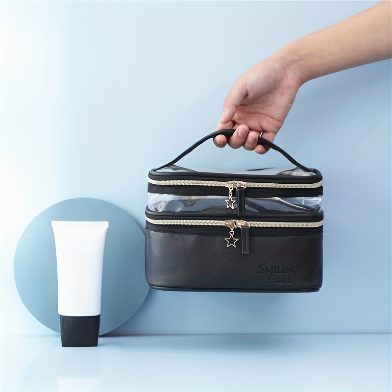 Large Makeup Bag Double Layer Cosmetic Bag Portable Toiletry Bag