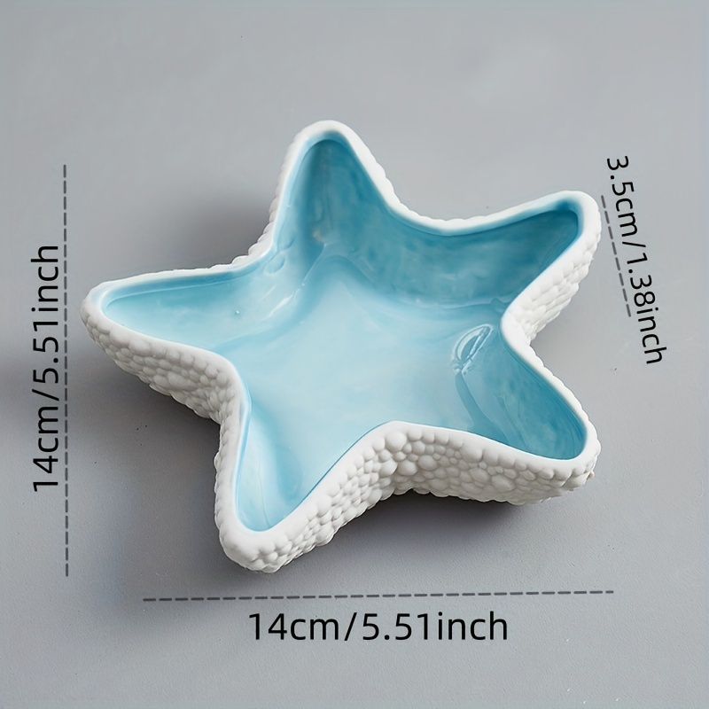 Starfish Shape Ceramic Jewelry Tray Aqua Shell Trinket Dish Ceramic Ring  Earring Holder Ocean-themed Decorative Trinket Plate for Rings Earrings