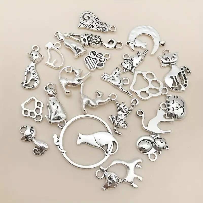 20pcs Zinc Alloy Charms Antique Silver Color Cat Charms Pendants For DIY  Necklace Bracelets Jewelry Making Accessories